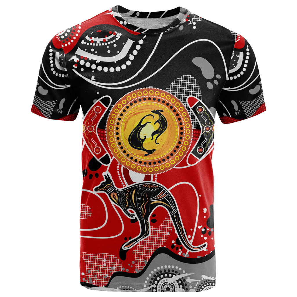 Aboriginal Flag Style Dot Art And Abstract Kangaroo T Shirt - Vibe Hoodie Shop