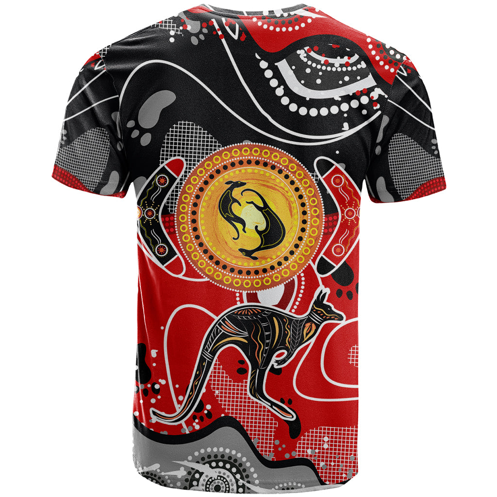 Aboriginal Flag Style Dot Art And Abstract Kangaroo T Shirt - Vibe Hoodie Shop