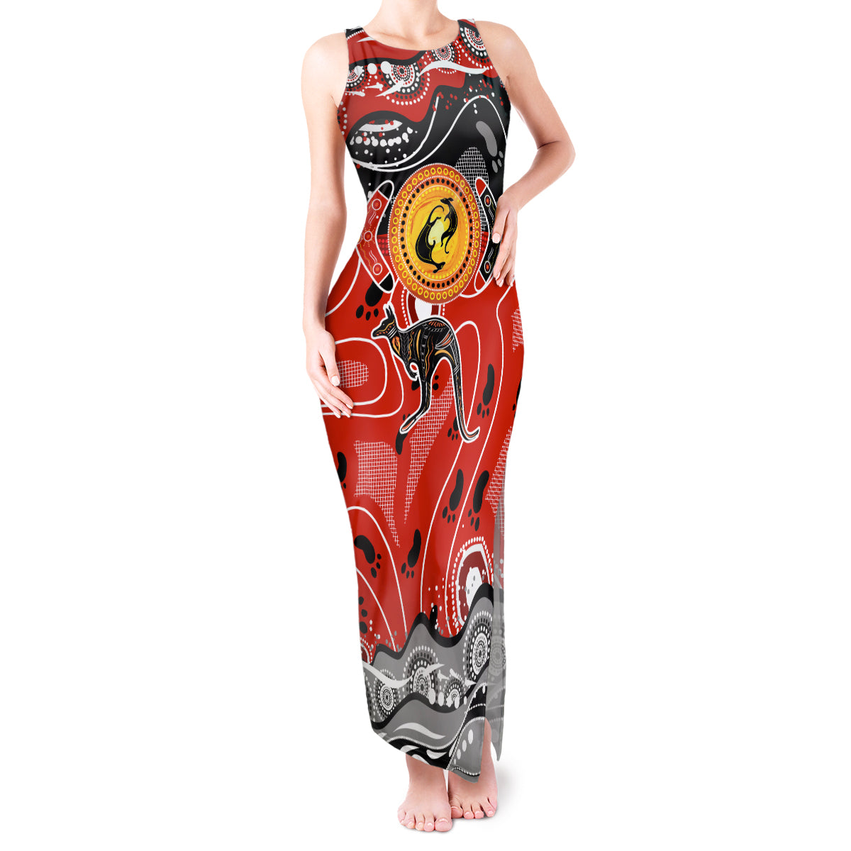 Aboriginal Flag Style Dot Art And Abstract Kangaroo Tank Maxi Dress