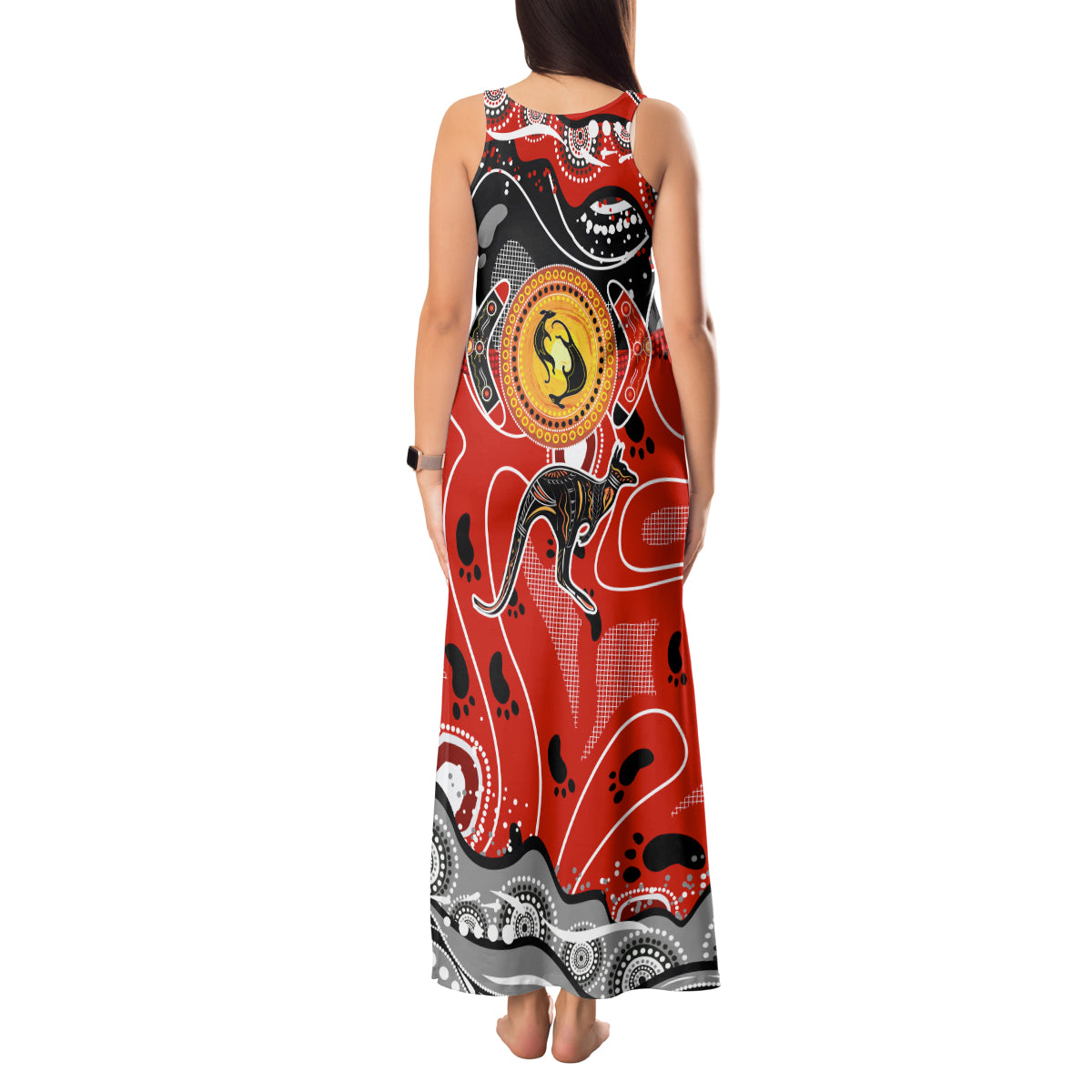 Aboriginal Flag Style Dot Art And Abstract Kangaroo Tank Maxi Dress