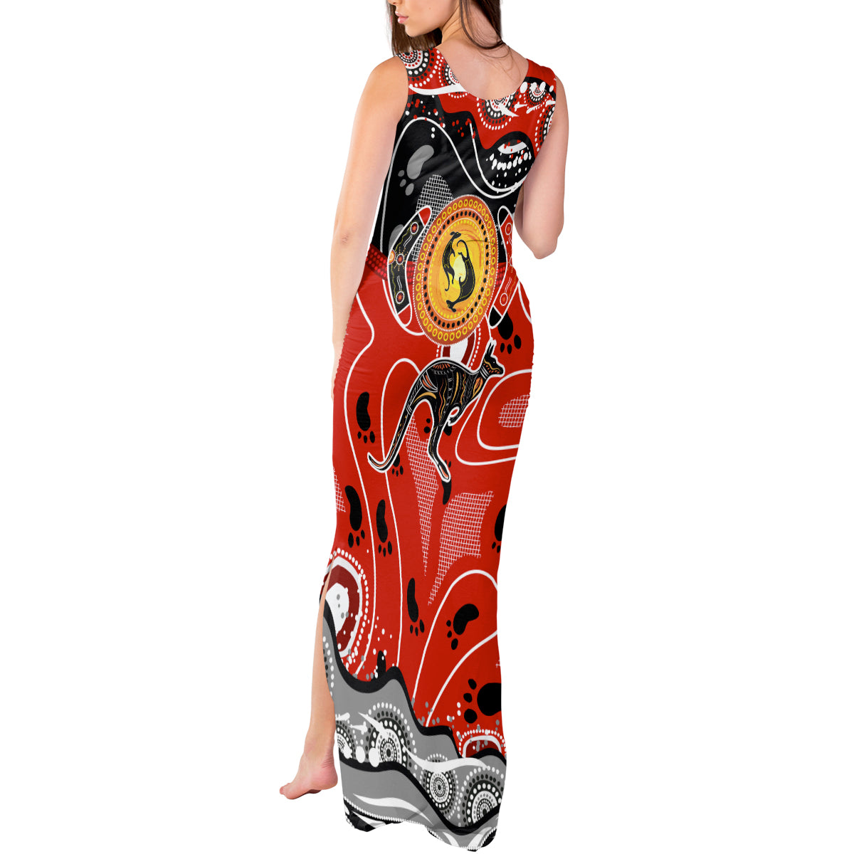 Aboriginal Flag Style Dot Art And Abstract Kangaroo Tank Maxi Dress