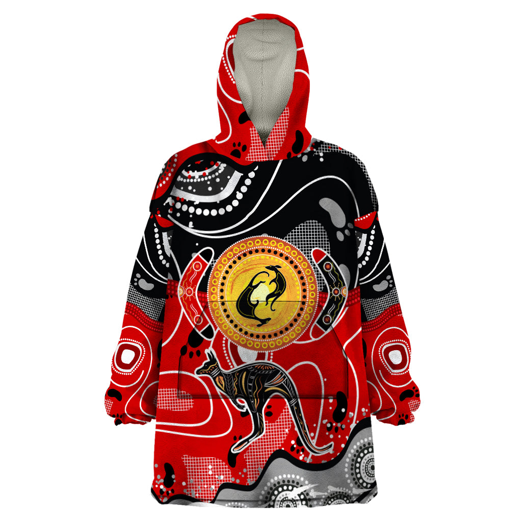 Aboriginal Flag Style Dot Art And Abstract Kangaroo Wearable Blanket Hoodie - Vibe Hoodie Shop