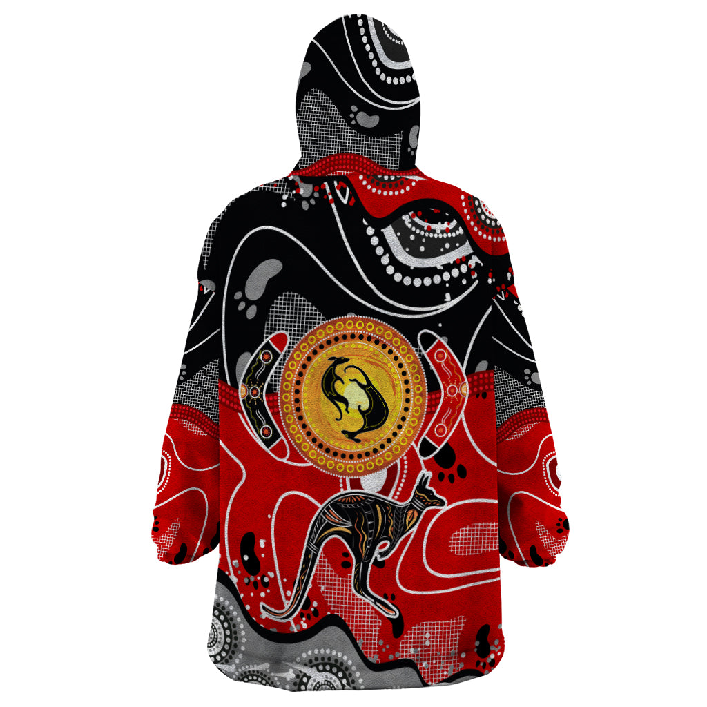 Aboriginal Flag Style Dot Art And Abstract Kangaroo Wearable Blanket Hoodie - Vibe Hoodie Shop