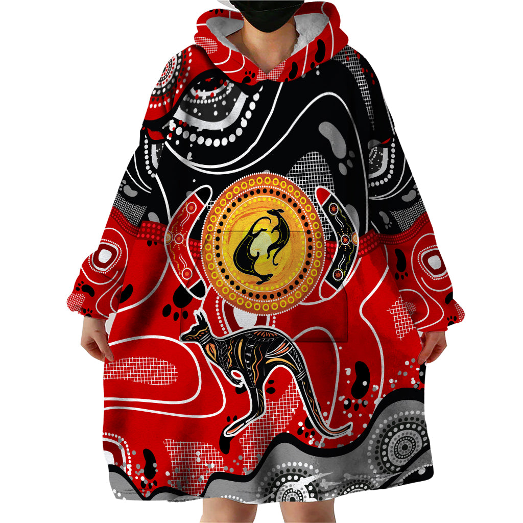 Aboriginal Flag Style Dot Art And Abstract Kangaroo Wearable Blanket Hoodie - Vibe Hoodie Shop