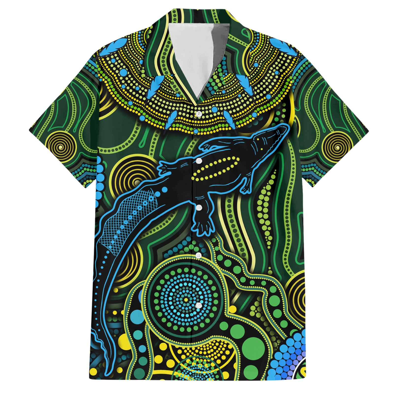 Aboriginal Green - Crocodine Abstract Art Pattern Hawaiian Shirt - Vibe Hoodie Shop