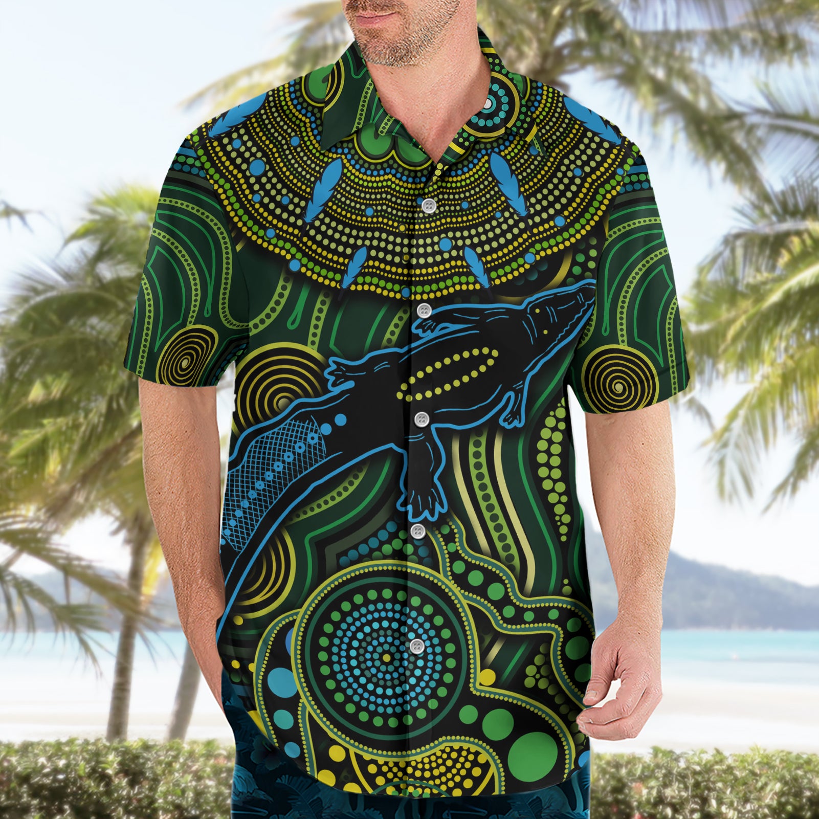 Aboriginal Green - Crocodine Abstract Art Pattern Hawaiian Shirt - Vibe Hoodie Shop