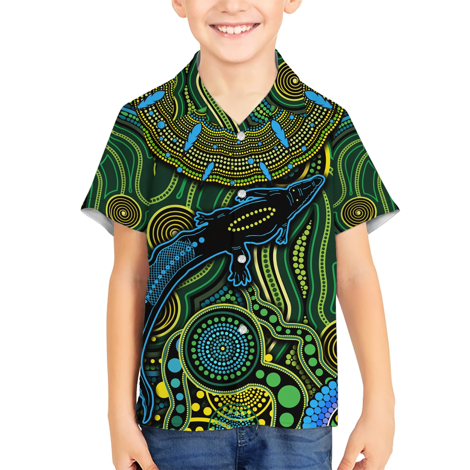 Aboriginal Green - Crocodine Abstract Art Pattern Hawaiian Shirt - Vibe Hoodie Shop