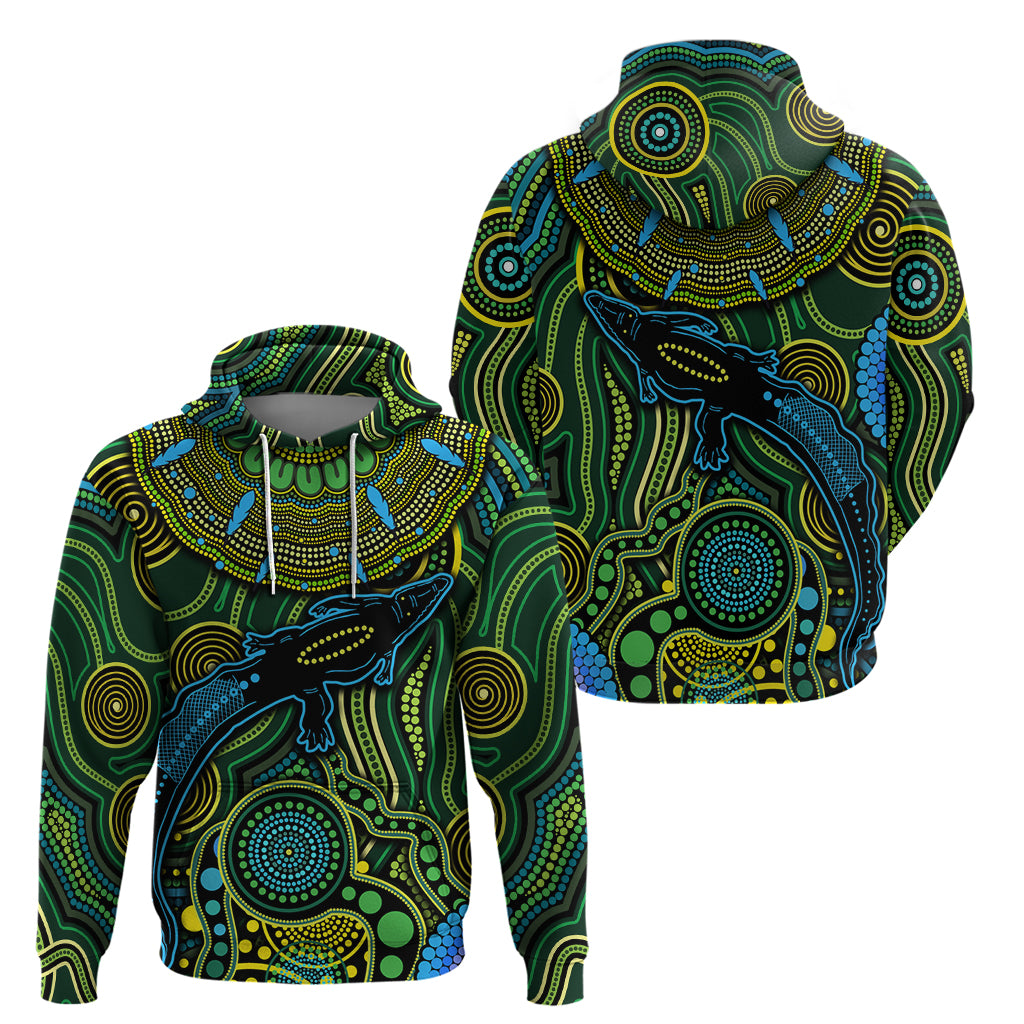 Aboriginal Green - Crocodine Abstract Art Pattern Hoodie - Vibe Hoodie Shop