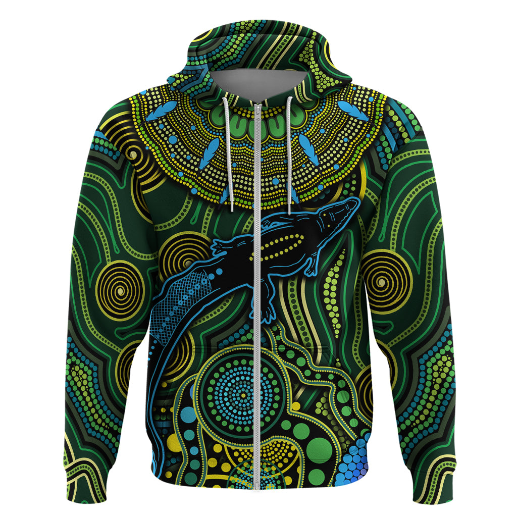 Aboriginal Green - Crocodine Abstract Art Pattern Hoodie - Vibe Hoodie Shop