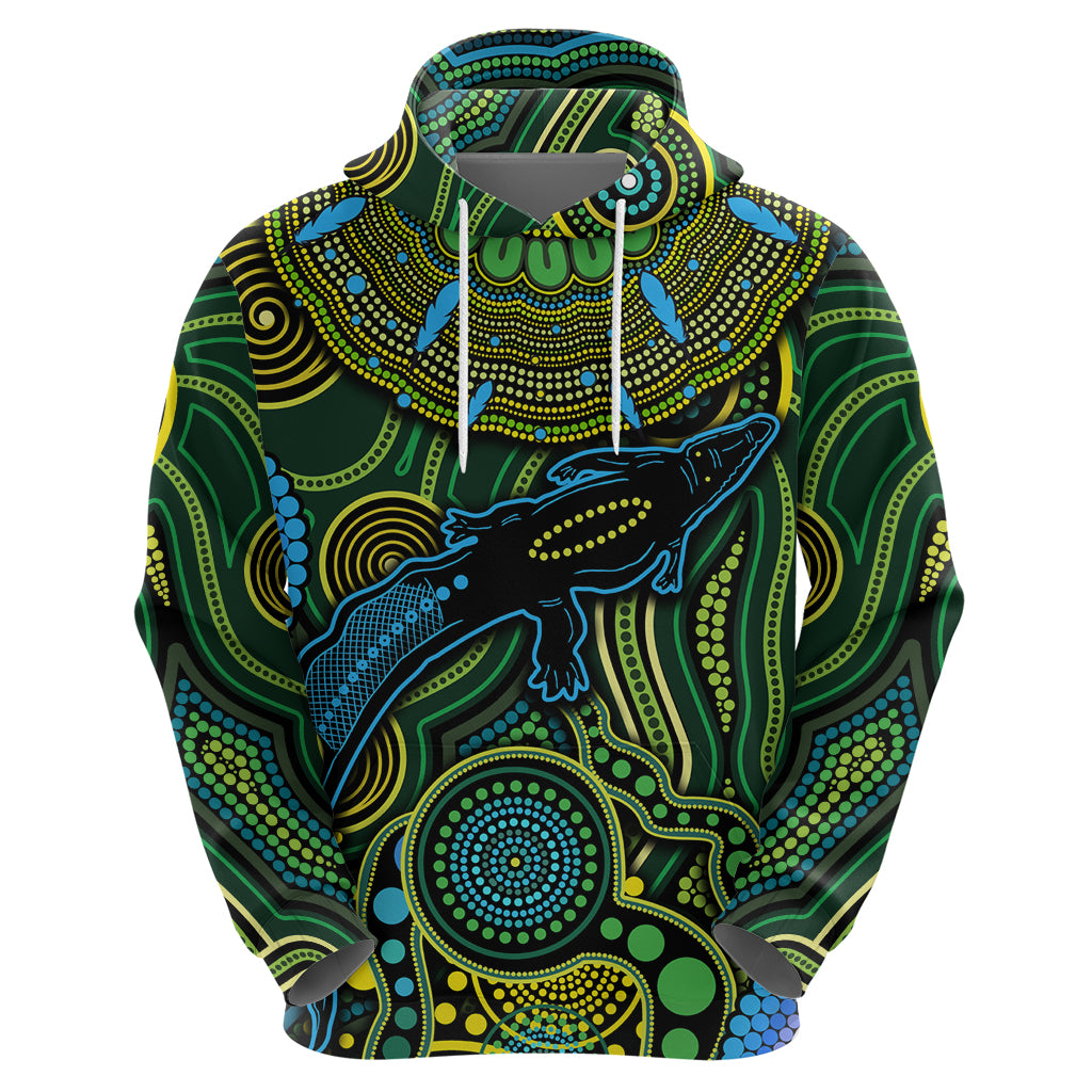 Aboriginal Green - Crocodine Abstract Art Pattern Hoodie - Vibe Hoodie Shop