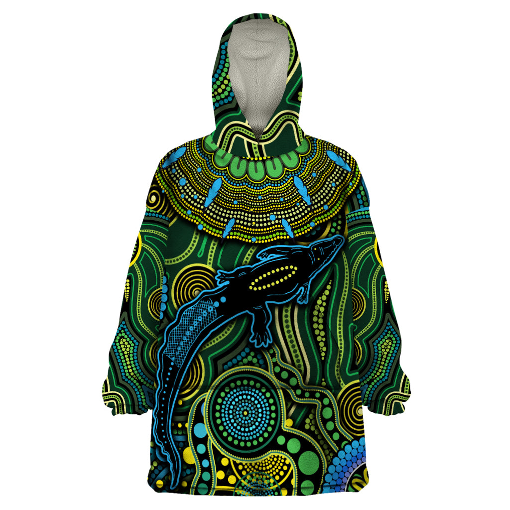 Aboriginal Green - Crocodine Abstract Art Pattern Wearable Blanket Hoodie - Vibe Hoodie Shop