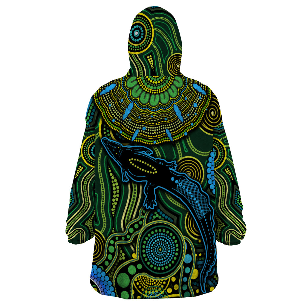 Aboriginal Green - Crocodine Abstract Art Pattern Wearable Blanket Hoodie - Vibe Hoodie Shop