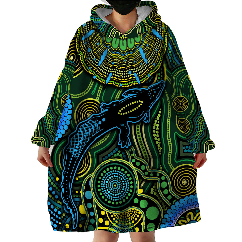 Aboriginal Green - Crocodine Abstract Art Pattern Wearable Blanket Hoodie - Vibe Hoodie Shop