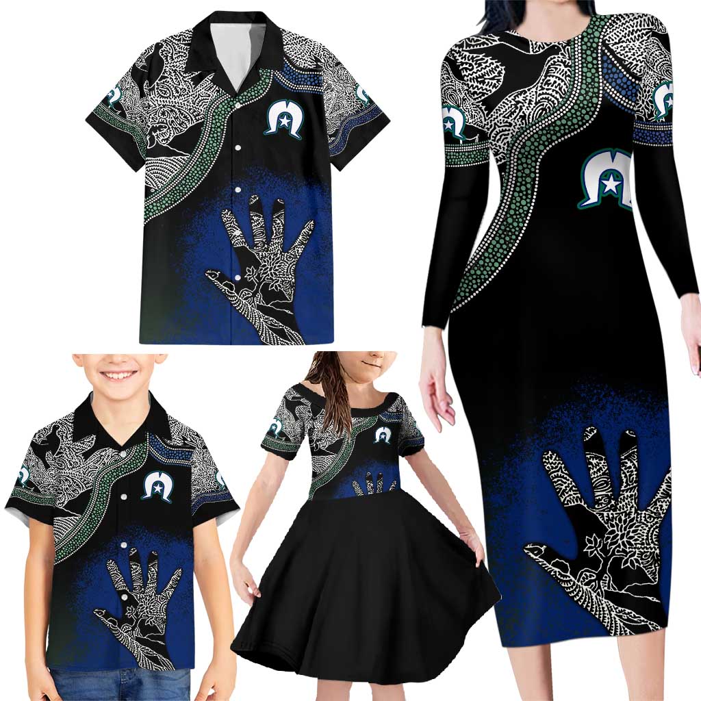 Black And White Aboriginal - Torres Strait Islanders Flag Family Matching Long Sleeve Bodycon Dress and Hawaiian Shirt TS04