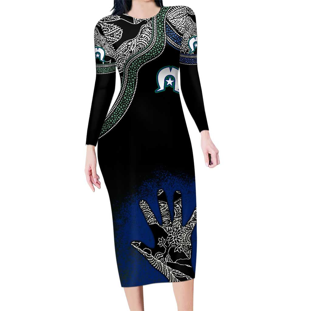 Black And White Aboriginal - Torres Strait Islanders Flag Family Matching Long Sleeve Bodycon Dress and Hawaiian Shirt TS04