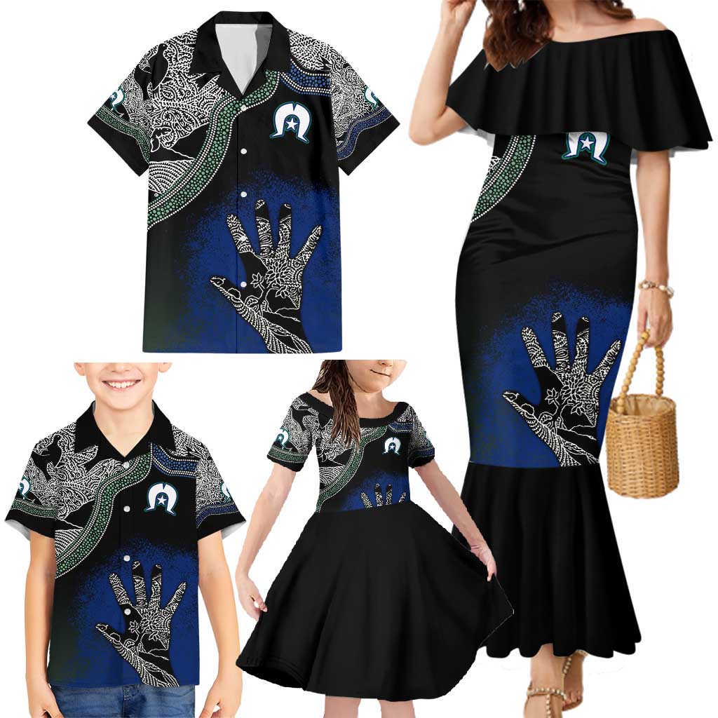 Black And White Aboriginal - Torres Strait Islanders Flag Family Matching Mermaid Dress and Hawaiian Shirt TS04