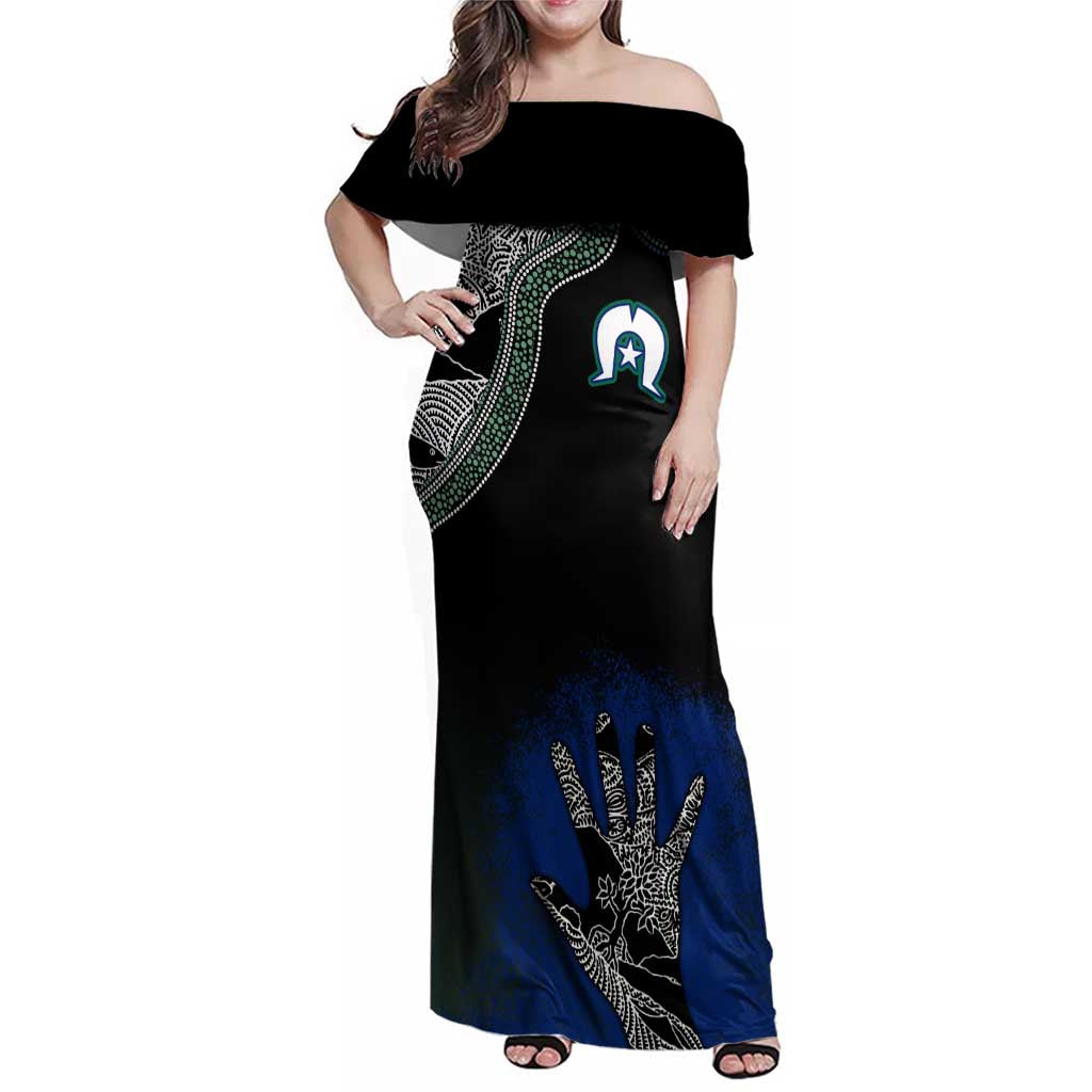 Black And White Aboriginal - Torres Strait Islanders Flag Family Matching Off Shoulder Maxi Dress and Hawaiian Shirt TS04