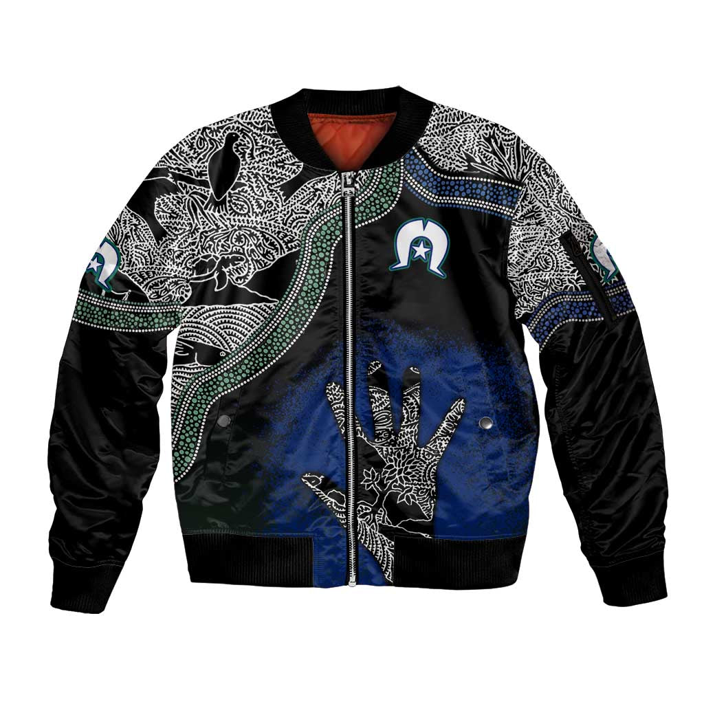 Black And White Aboriginal - Torres Strait Islanders Flag Sleeve Zip Bomber Jacket TS04