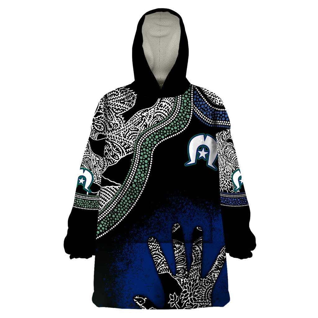 Black And White Aboriginal - Torres Strait Islanders Flag Wearable Blanket Hoodie - Vibe Hoodie Shop