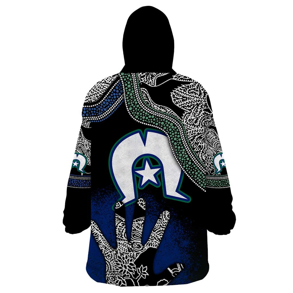 Black And White Aboriginal - Torres Strait Islanders Flag Wearable Blanket Hoodie - Vibe Hoodie Shop