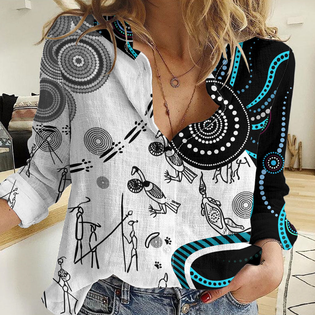 Aboriginal Pattern Torest  Strait Island Women Casual Shirt - Vibe Hoodie Shop