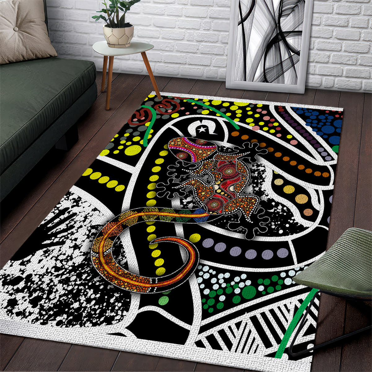 Aboriginal Lizzard Pattern Dot Art Area Rug - Vibe Hoodie Shop