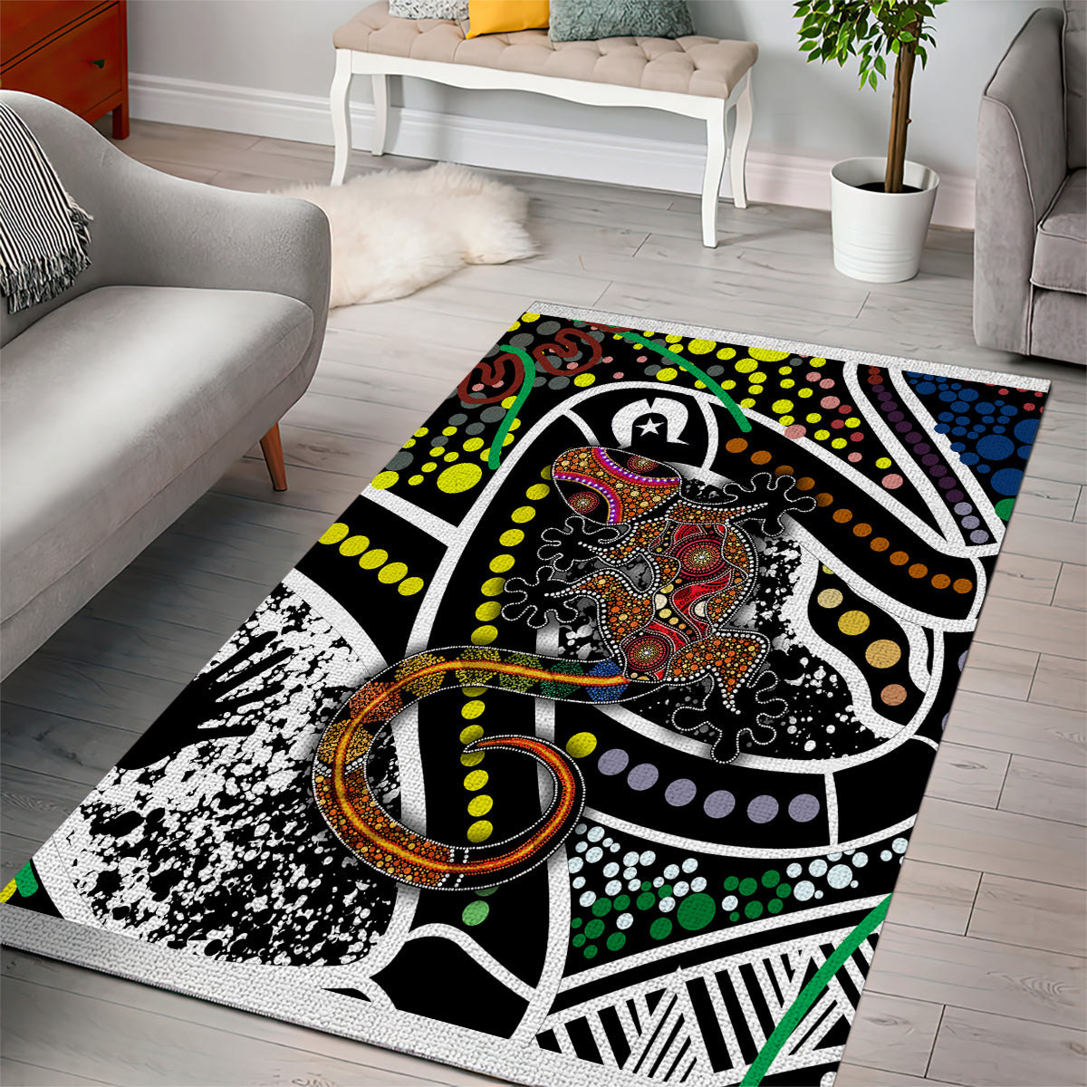 Aboriginal Lizzard Pattern Dot Art Area Rug - Vibe Hoodie Shop