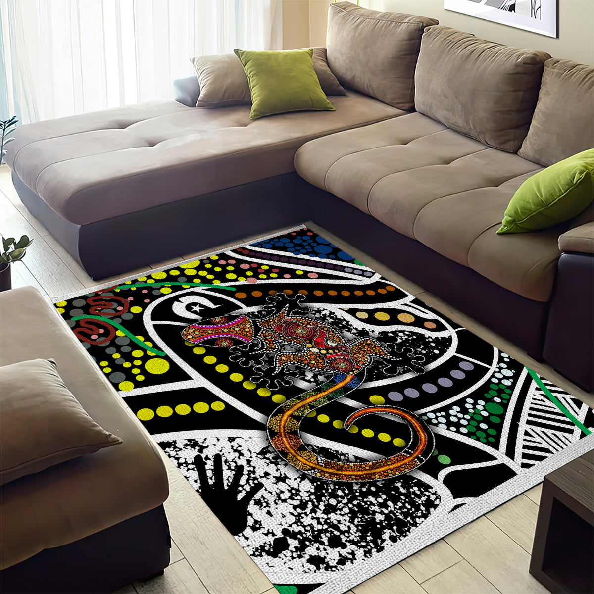 Aboriginal Lizzard Pattern Dot Art Area Rug - Vibe Hoodie Shop