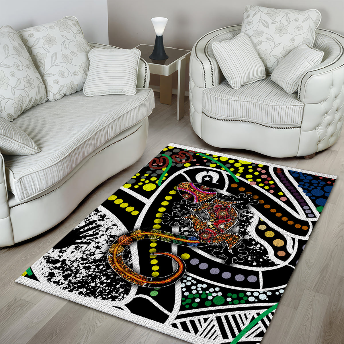 Aboriginal Lizzard Pattern Dot Art Area Rug - Vibe Hoodie Shop