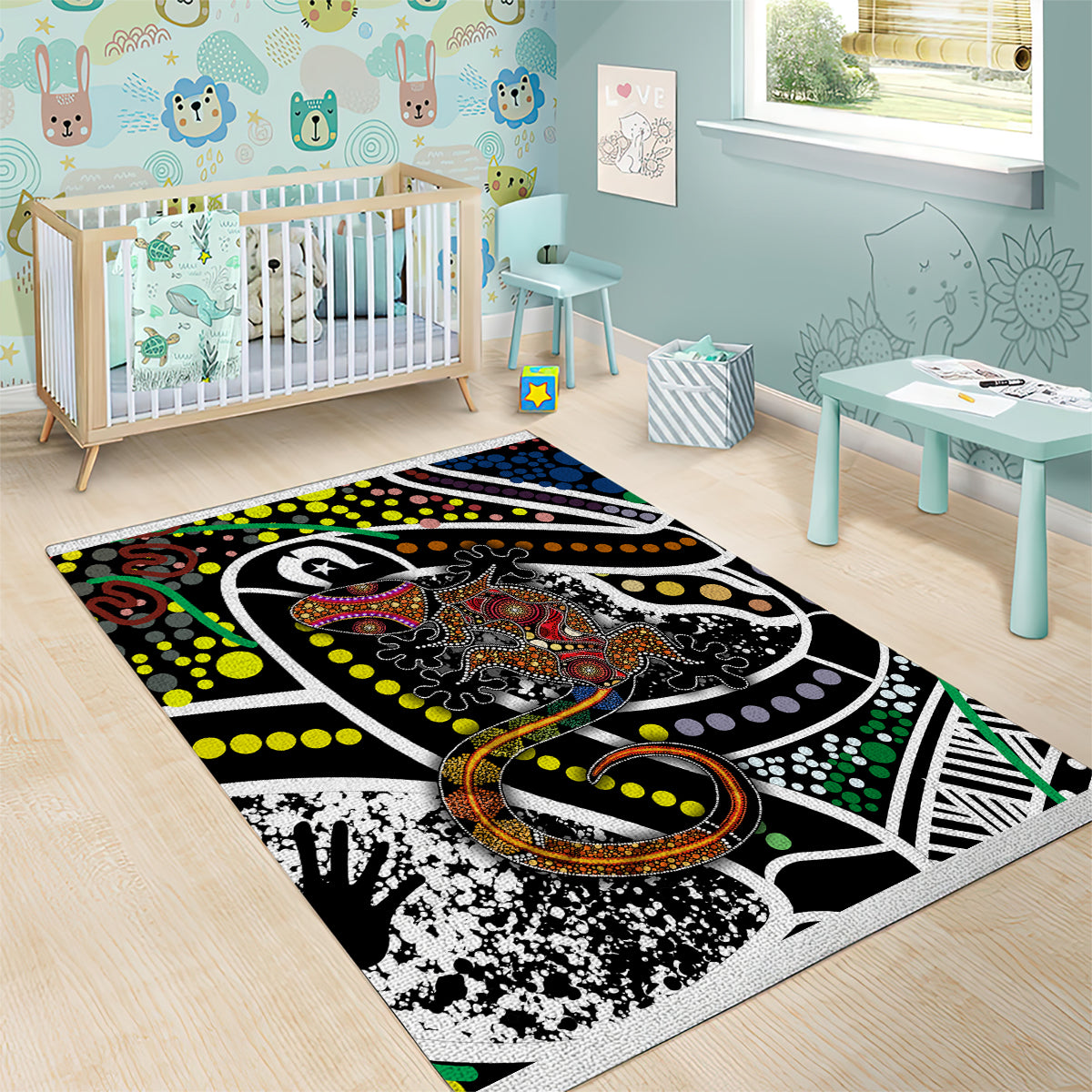 Aboriginal Lizzard Pattern Dot Art Area Rug - Vibe Hoodie Shop