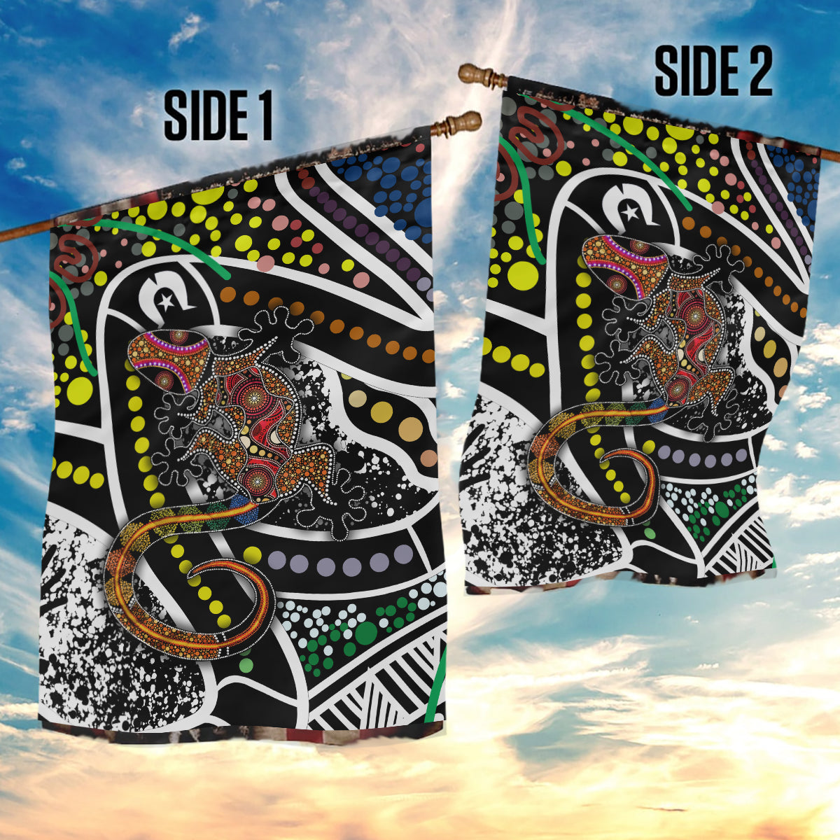 Aboriginal Lizzard Pattern Dot Art Garden Flag - Vibe Hoodie Shop