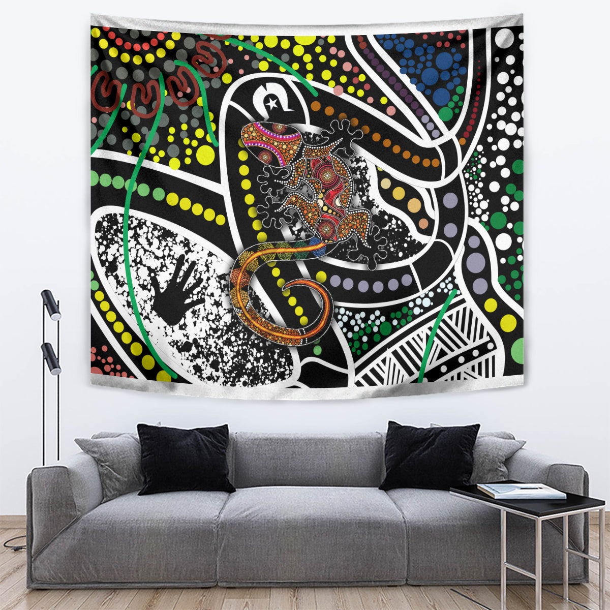 Aboriginal Lizzard Pattern Dot Art Tapestry - Vibe Hoodie Shop