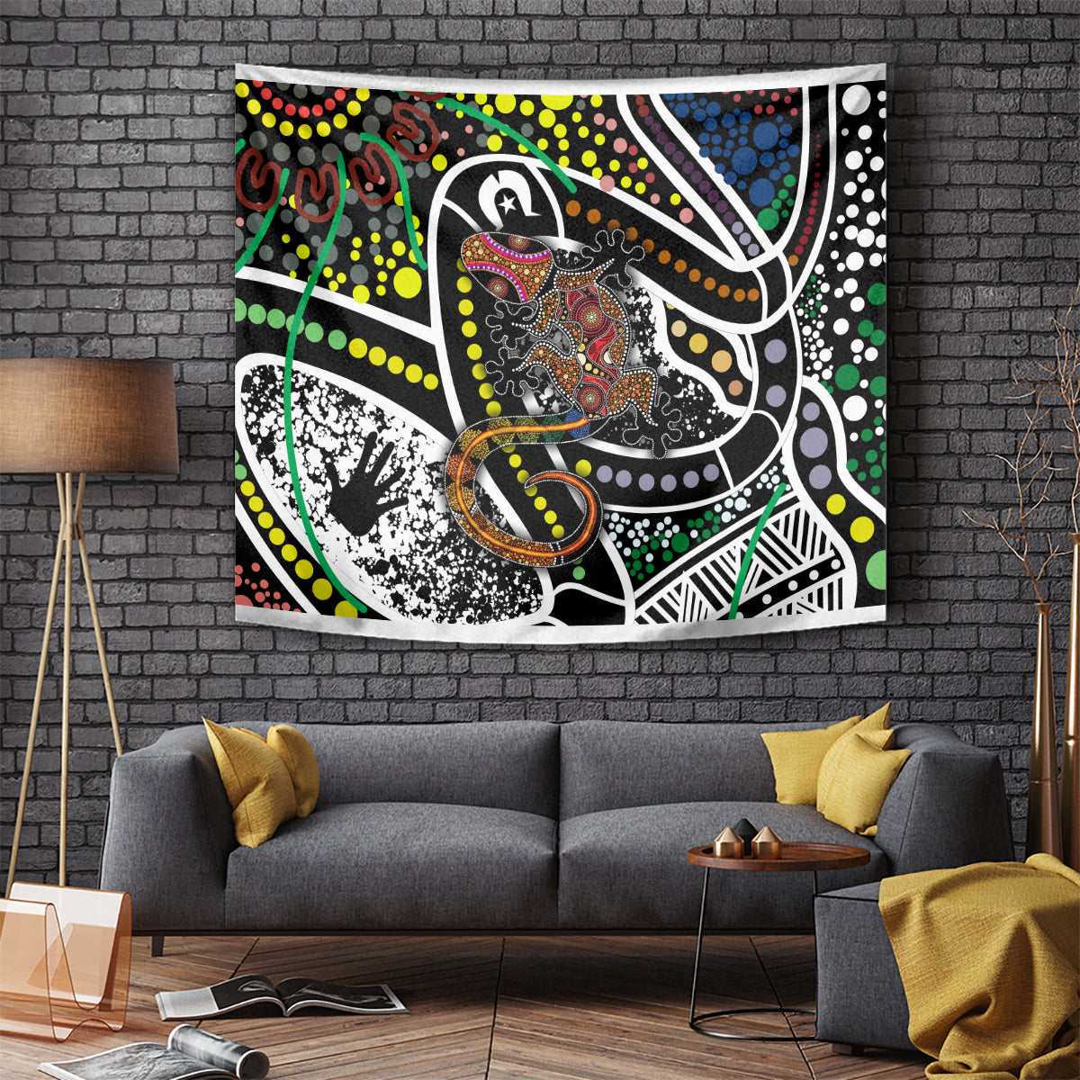 Aboriginal Lizzard Pattern Dot Art Tapestry - Vibe Hoodie Shop