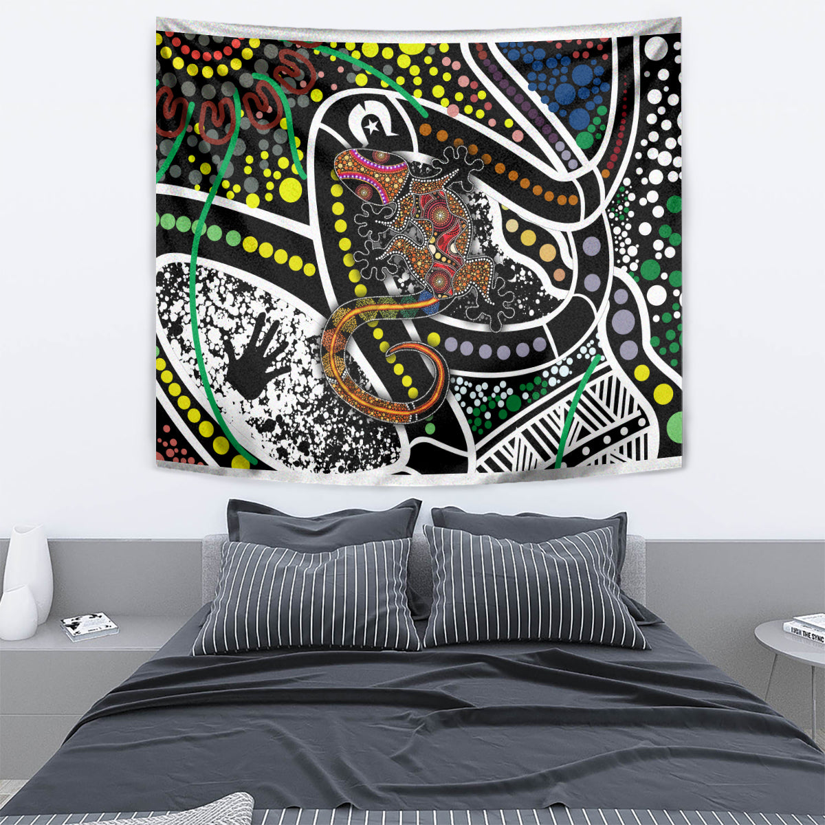 Aboriginal Lizzard Pattern Dot Art Tapestry - Vibe Hoodie Shop