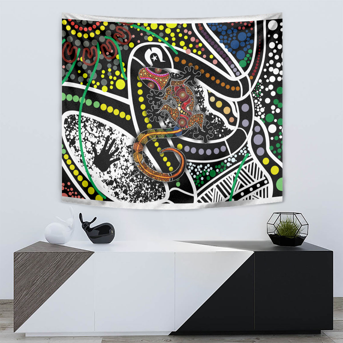 Aboriginal Lizzard Pattern Dot Art Tapestry - Vibe Hoodie Shop