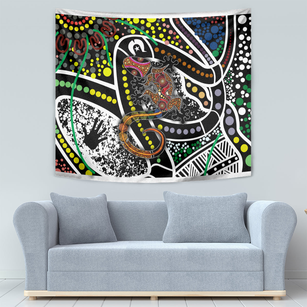 Aboriginal Lizzard Pattern Dot Art Tapestry - Vibe Hoodie Shop