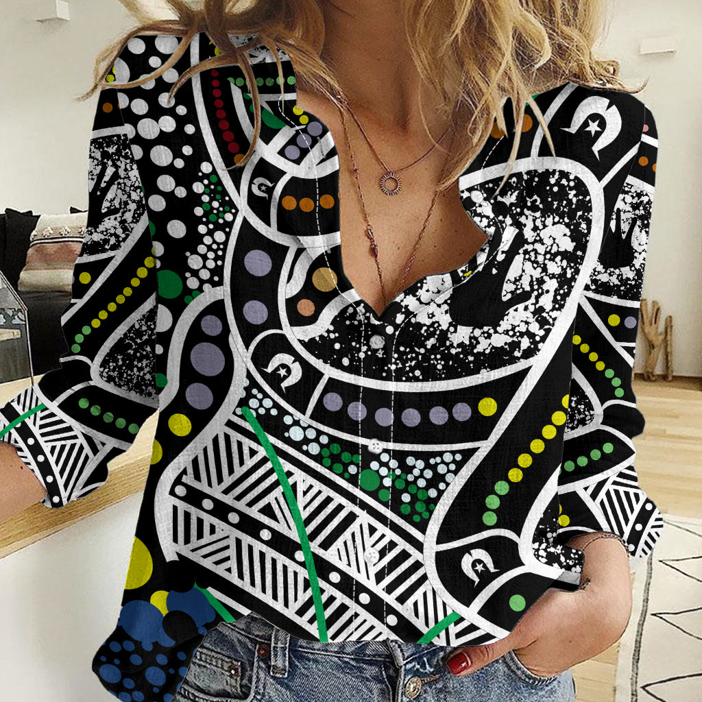 Aboriginal Lizzard Pattern Dot Art Women Casual Shirt - Vibe Hoodie Shop