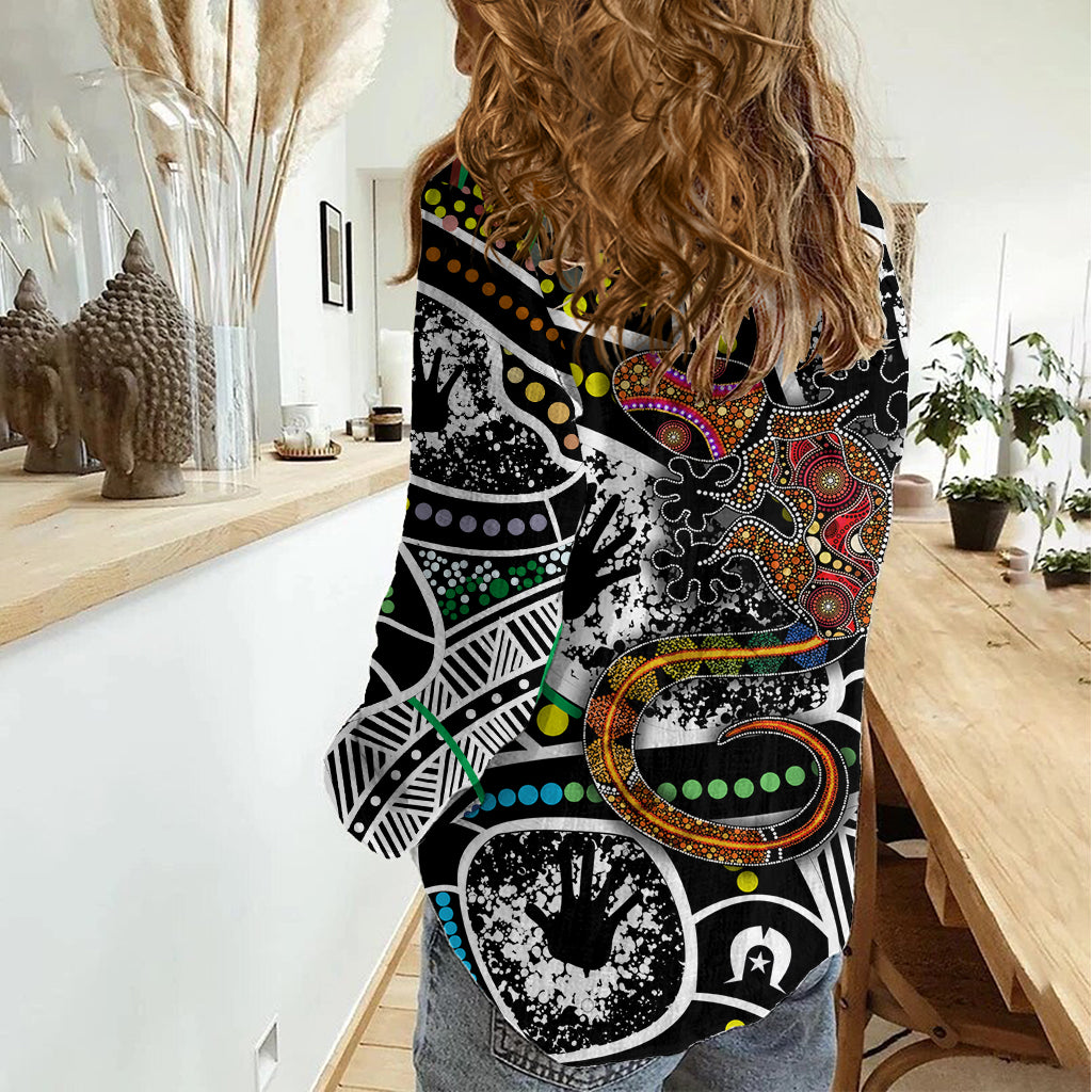 Aboriginal Lizzard Pattern Dot Art Women Casual Shirt - Vibe Hoodie Shop