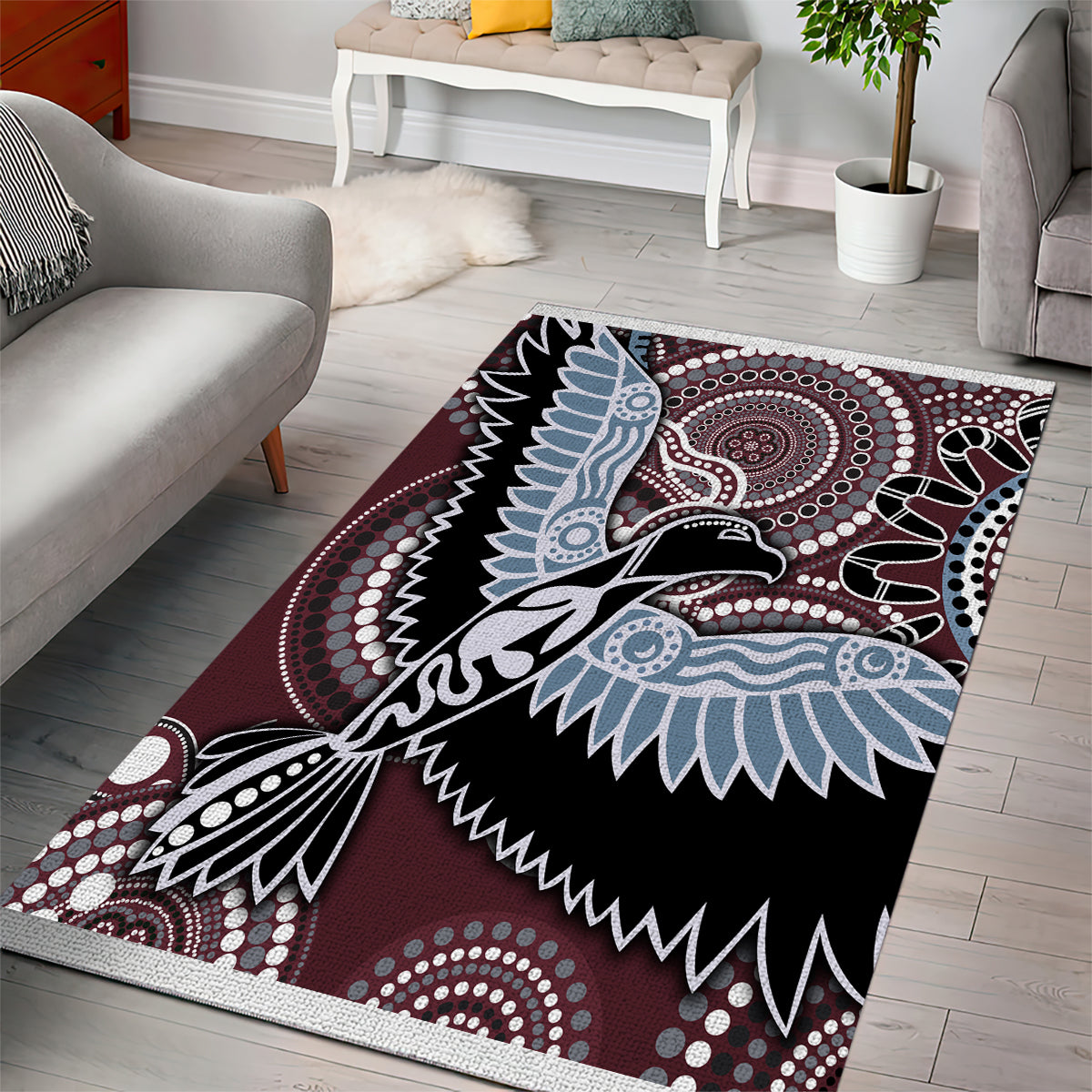 Aboriginal Pattern Bird Area Rug - Vibe Hoodie Shop