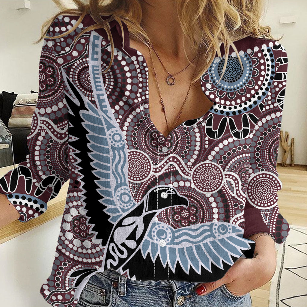 Aboriginal Pattern Bird Women Casual Shirt - Vibe Hoodie Shop