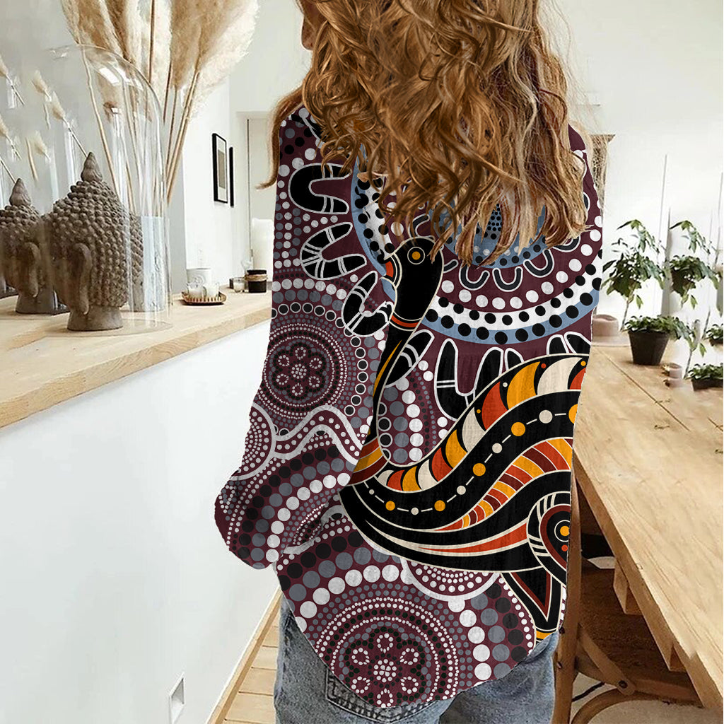 Aboriginal Pattern Bird Women Casual Shirt - Vibe Hoodie Shop