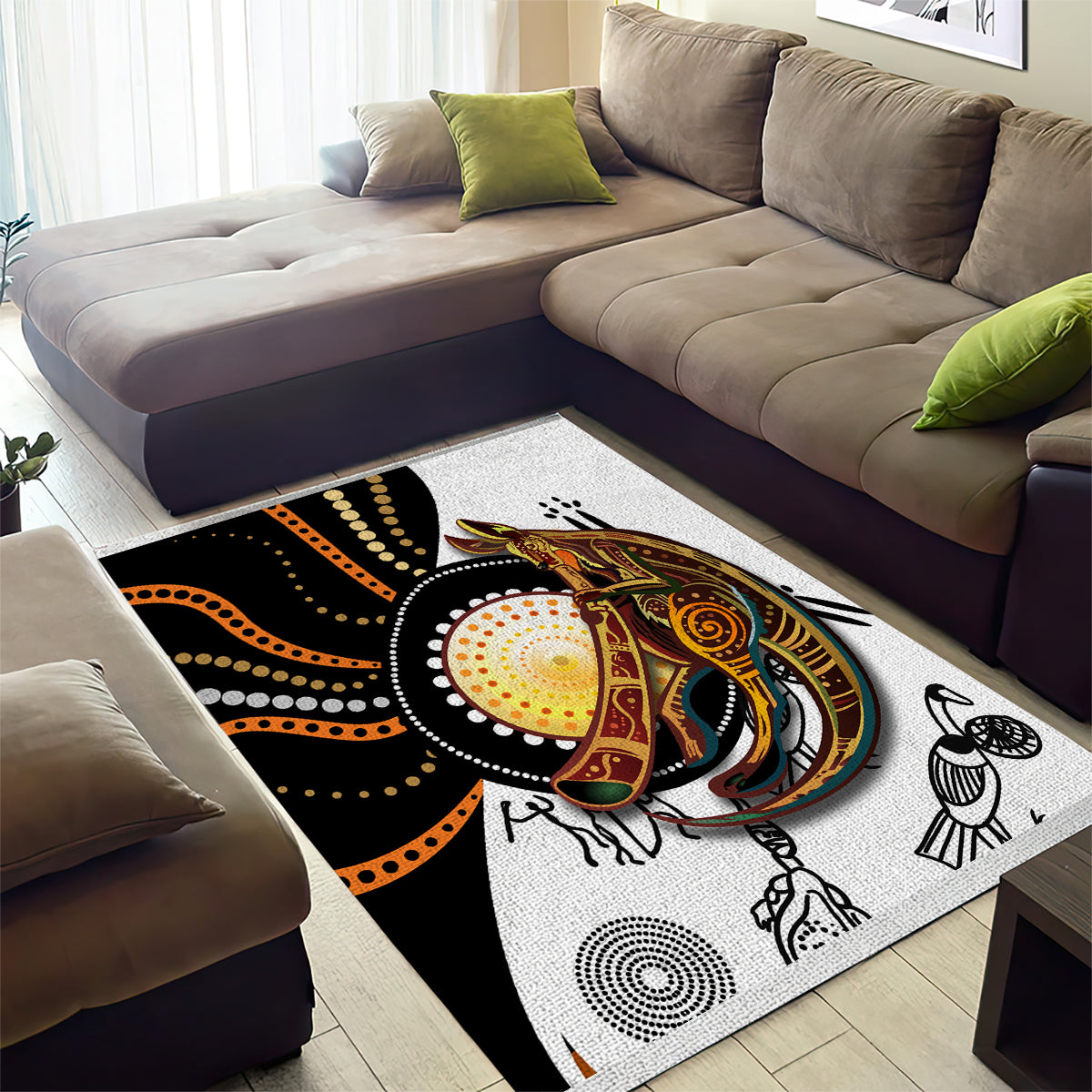 Aboriginal Kangaroo Pattern Dot Art Area Rug - Vibe Hoodie Shop