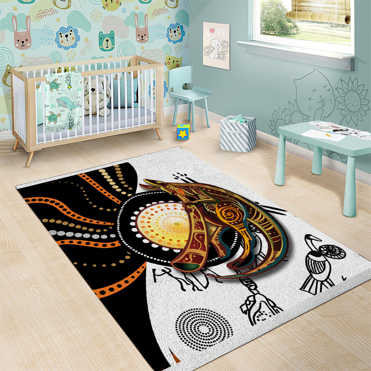 Aboriginal Kangaroo Pattern Dot Art Area Rug - Vibe Hoodie Shop