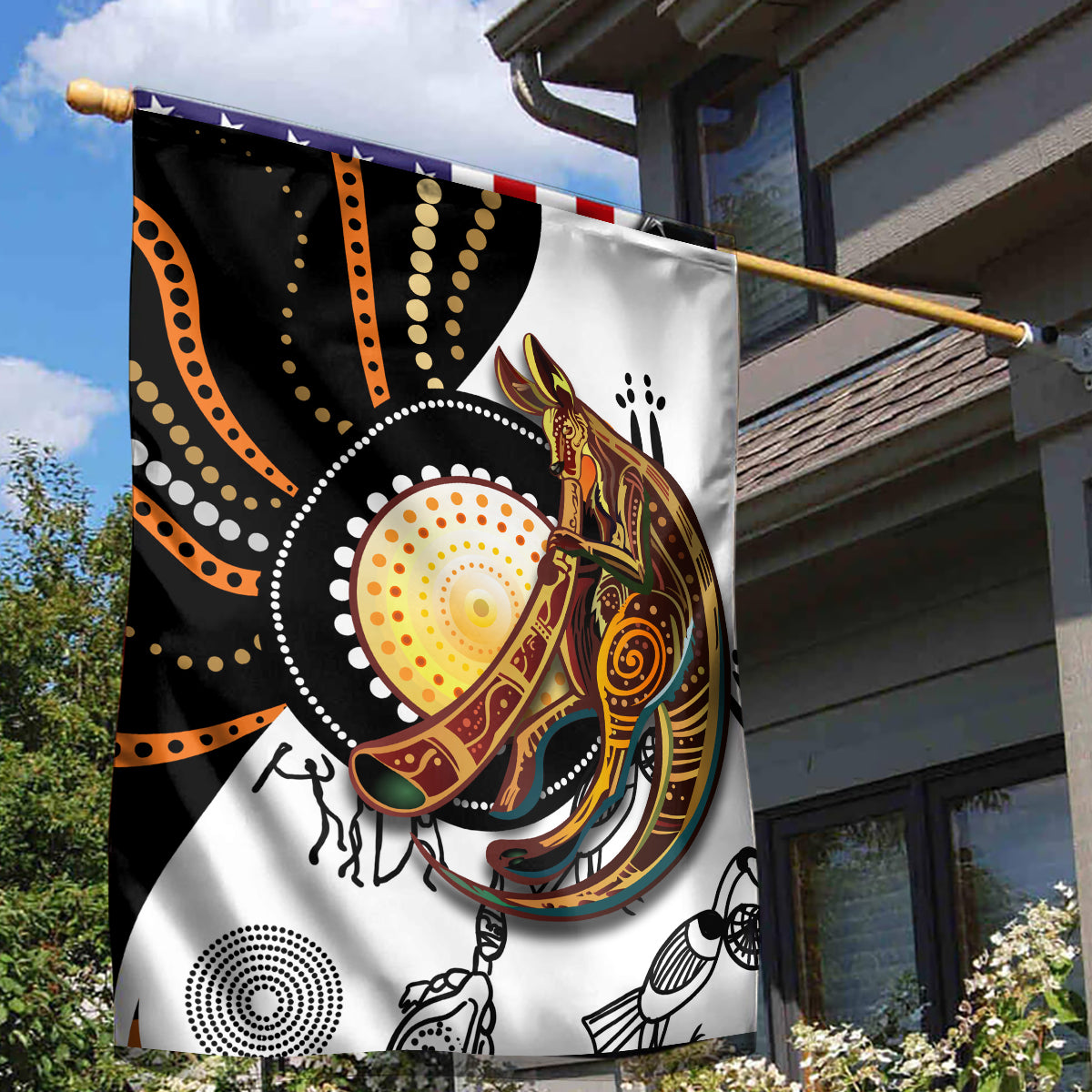 Aboriginal Kangaroo Pattern Dot Art Garden Flag - Vibe Hoodie Shop