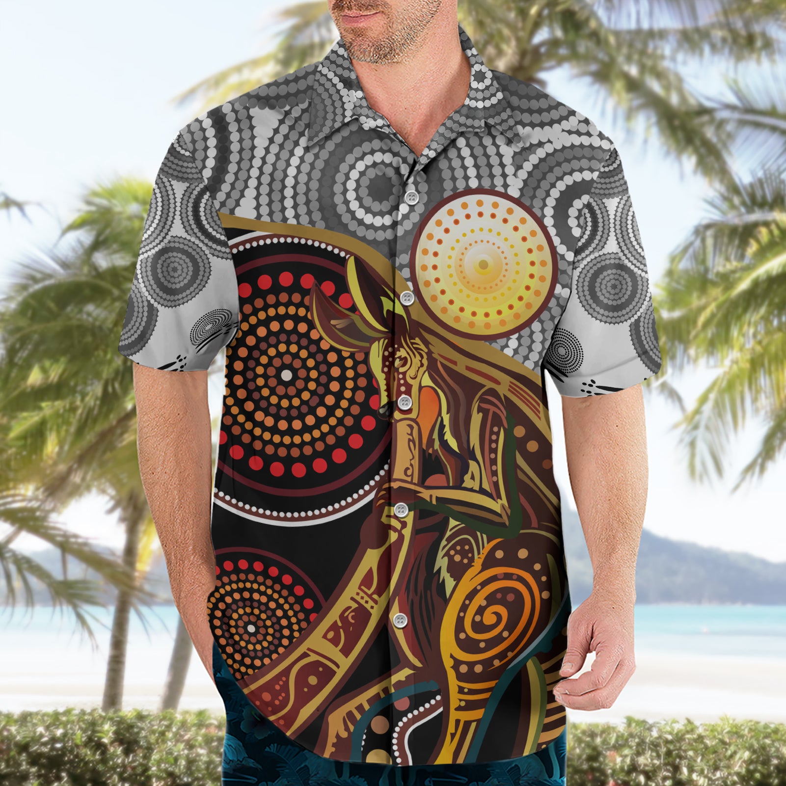 Aboriginal Kangaroo Pattern Dot Art Hawaiian Shirt - Vibe Hoodie Shop