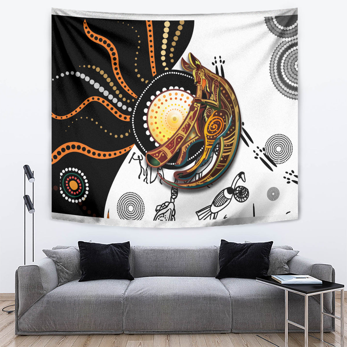 Aboriginal Kangaroo Pattern Dot Art Tapestry - Vibe Hoodie Shop