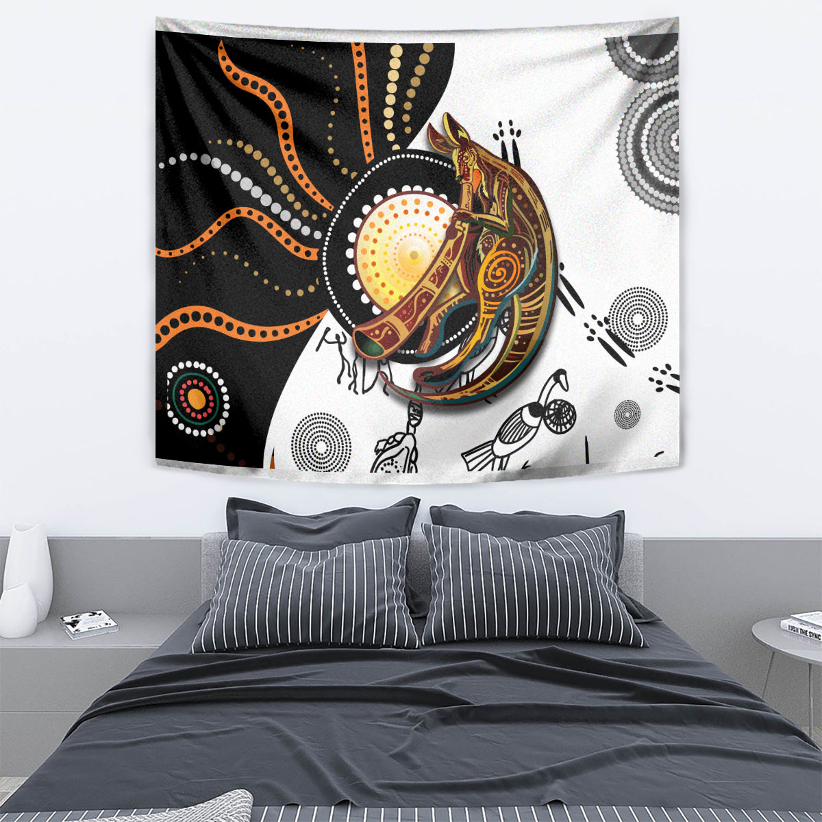 Aboriginal Kangaroo Pattern Dot Art Tapestry - Vibe Hoodie Shop