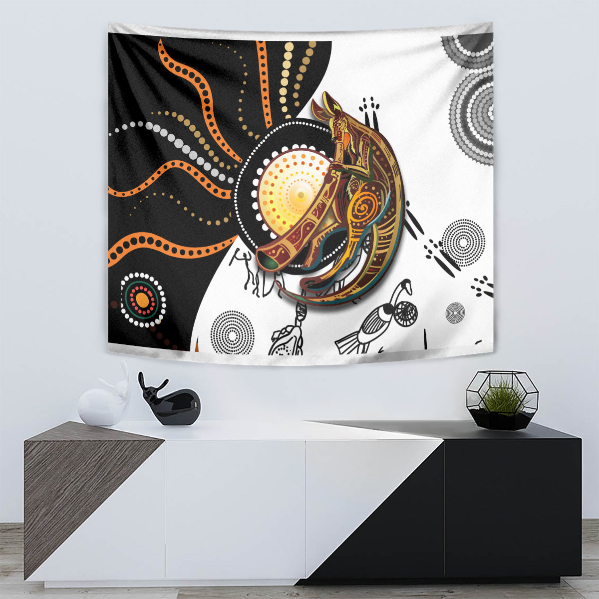 Aboriginal Kangaroo Pattern Dot Art Tapestry - Vibe Hoodie Shop