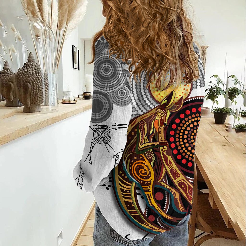 Aboriginal Kangaroo Pattern Dot Art Women Casual Shirt - Vibe Hoodie Shop