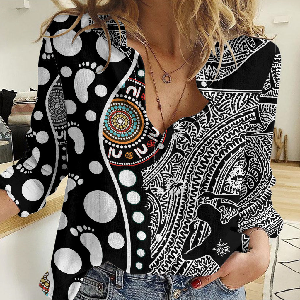 Torest Trait Islands Map Mix Aboriginal Pattern Women Casual Shirt - Vibe Hoodie Shop